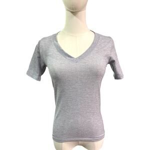 Athleta Renew Ribbed V-Neck Tee Gray XS Women’s Fitted Short Sleeve Shirt